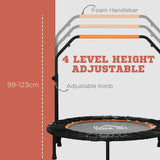 HOMCOM 40" Foldable Mini Fitness Trampoline, with Adjustable Foam Handle, Orange