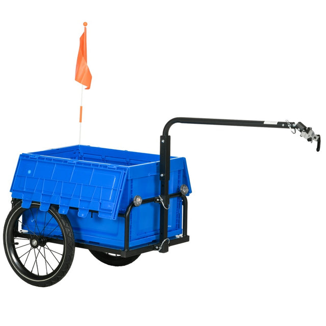 HOMCOM Steel Trailer for Bike, Bicycle Cargo Trailer with 65L Foldable Storage Box and Safe Reflectors, Max Load 40KG, Blue