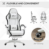 Vinsetto Computer Gaming Chair, PU Leather Desk Chair with Footrest, Swivel Task Chair with 135° Reclining Back and Lumbar Support, PC Chair for Adults, White and Black