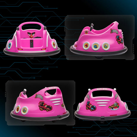 AIYAPLAY Angry Bird Licensed Waltzer Car, 12V Kids Bumper Car w/ Joysticks, Remote, Music LED Lights, Pink