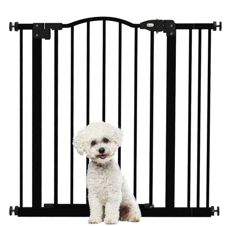 PawHut Metal 74-87cm Adjustable Pet Gate Safety Barrier w/ Auto-Close Door Black