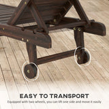 Outsunny Outdoor Wooden Sun Lounger with Built-In Table, Carbonised Finish
