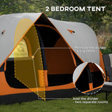 Outsunny Six-Man Tent, with Two Rooms, Small Rainfly and Accessories - Orange