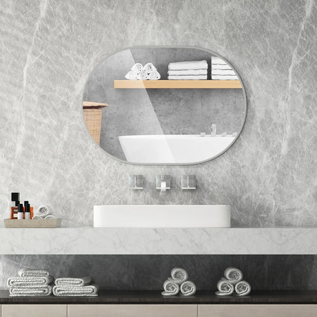 Runway Oval Bathroom Mirror with Shatter-Proof Film and Expansion Screws