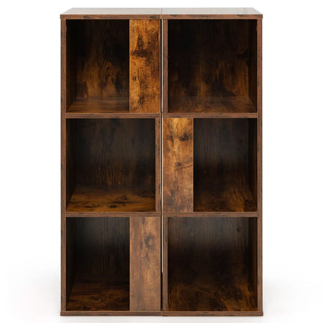 Freestanding 3-tier Bookshelf with 6 Compartments for Living Room/Bedroom-Coffee