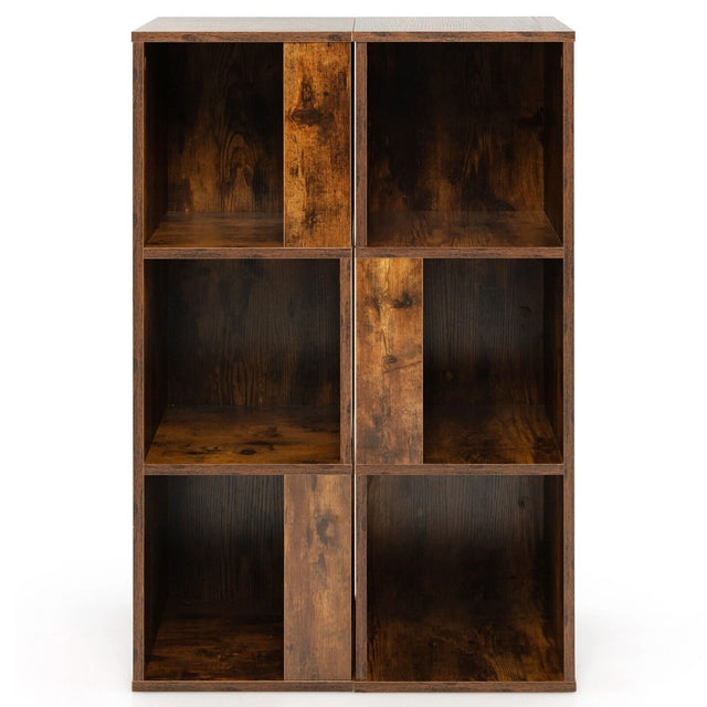 Freestanding 3-tier Bookshelf with 6 Compartments for Living Room/Bedroom-Coffee
