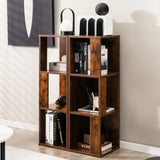 Freestanding 3-tier Bookshelf with 6 Compartments for Living Room/Bedroom-Coffee