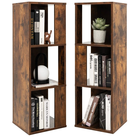 Freestanding 3-tier Bookshelf with 6 Compartments for Living Room/Bedroom-Coffee