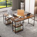 151CM Convertible L-shaped Computer Desk with 4 Storage Shelves for Home Office-Brown