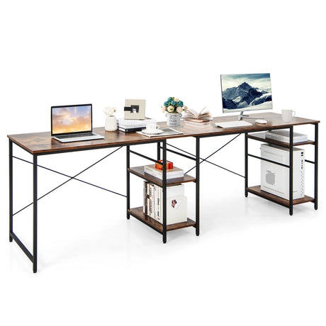 151CM Convertible L-shaped Computer Desk with 4 Storage Shelves for Home Office-Brown