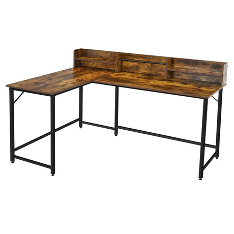 5.5 Inch L-shaped Computer Desk with Bookshelf-Rustic Brown