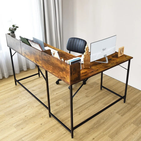 5.5 Inch L-shaped Computer Desk with Bookshelf-Rustic Brown