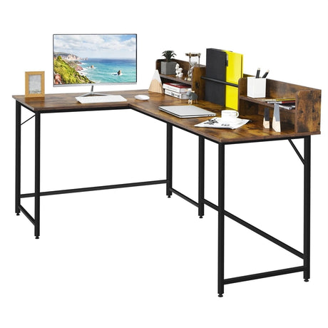 5.5 Inch L-shaped Computer Desk with Bookshelf-Rustic Brown