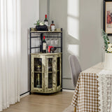 Industrial Corner Bar Cabinet with Glass Holder and Adjustable Shelf-Rustic Brown