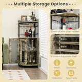 Industrial Corner Bar Cabinet with Glass Holder and Adjustable Shelf-Rustic Brown
