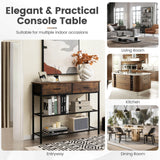 100cm Console Table with 2 Drawers &amp; 2-Tier Shelves &amp; Anti-Toppling Design-Brown