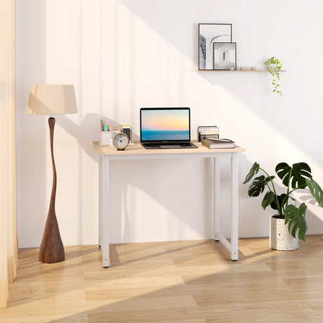 HOMCOM Computer Desk, Writing Table, 100 x 60 x 76cm Workstation for Home Office, Study with Metal Frame, Simple Assembly, White