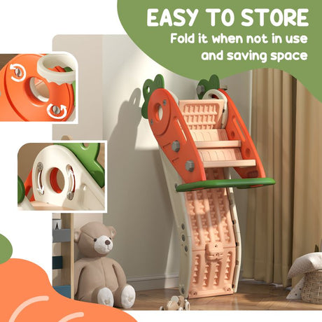 AIYAPLAY 3 in 1 Foldable Toddler Slide with Basketball Hoop, Climber, Carrot-themed, for 1-3 Years