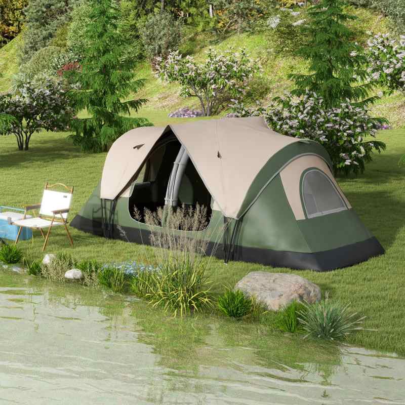 Outsunny Camping Tent for 6-8 Man with 2000mm Waterproof Rainfly and Carry Bag for Fishing Hiking Festival, Dark Green