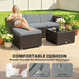 Outsunny 3 Pieces Garden Furniture Set w/ Cushions, PE Rattan Wicker Conversation Corner Sofa Set, Light Grey