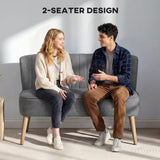 HOMCOM 117cm Loveseat Sofa Upholstered Small 2 Seater Sofa with Thick Padded Seat and Rubber Wood Legs, Grey