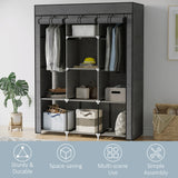 HOMCOM Fabric Wardrobe, with Rails and Shelves - Dark Grey