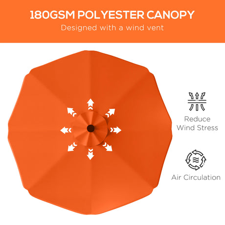 Outsunny Solar Patio Umbrella with LED and Tilt, Outdoor Market Table Umbrella Parasol with Crank, 3 x 3 (m), Orange