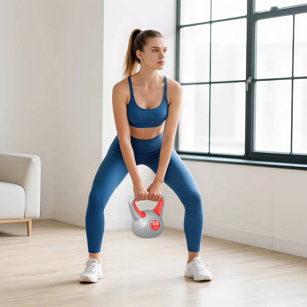 SPORTNOW Kettlebell, 14kg Kettle Bells with Handle for Home Gym Weight Lifting and Strength Training, Red and Grey