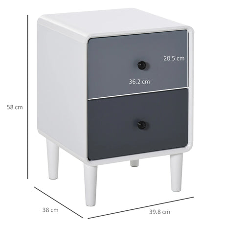 HOMCOM Modern Side Cabinet Nightstand Home Organizer with 2 Storage Drawer Unit for Bedroom, Living Room