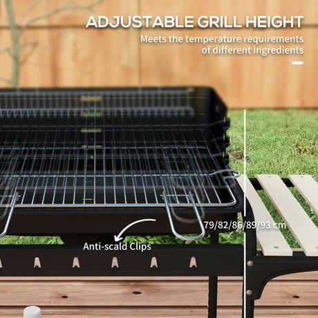 Outsunny Charcoal Barbecue Grill with Adjustable Grill Height, Portable BBQ Trolley with Ash Catcher and Wheels for Outdoor Garden Party Cooking, Black