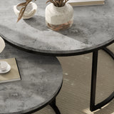 HOMCOM Set of Two Marble-Effect Stacking Tables - Grey/Black