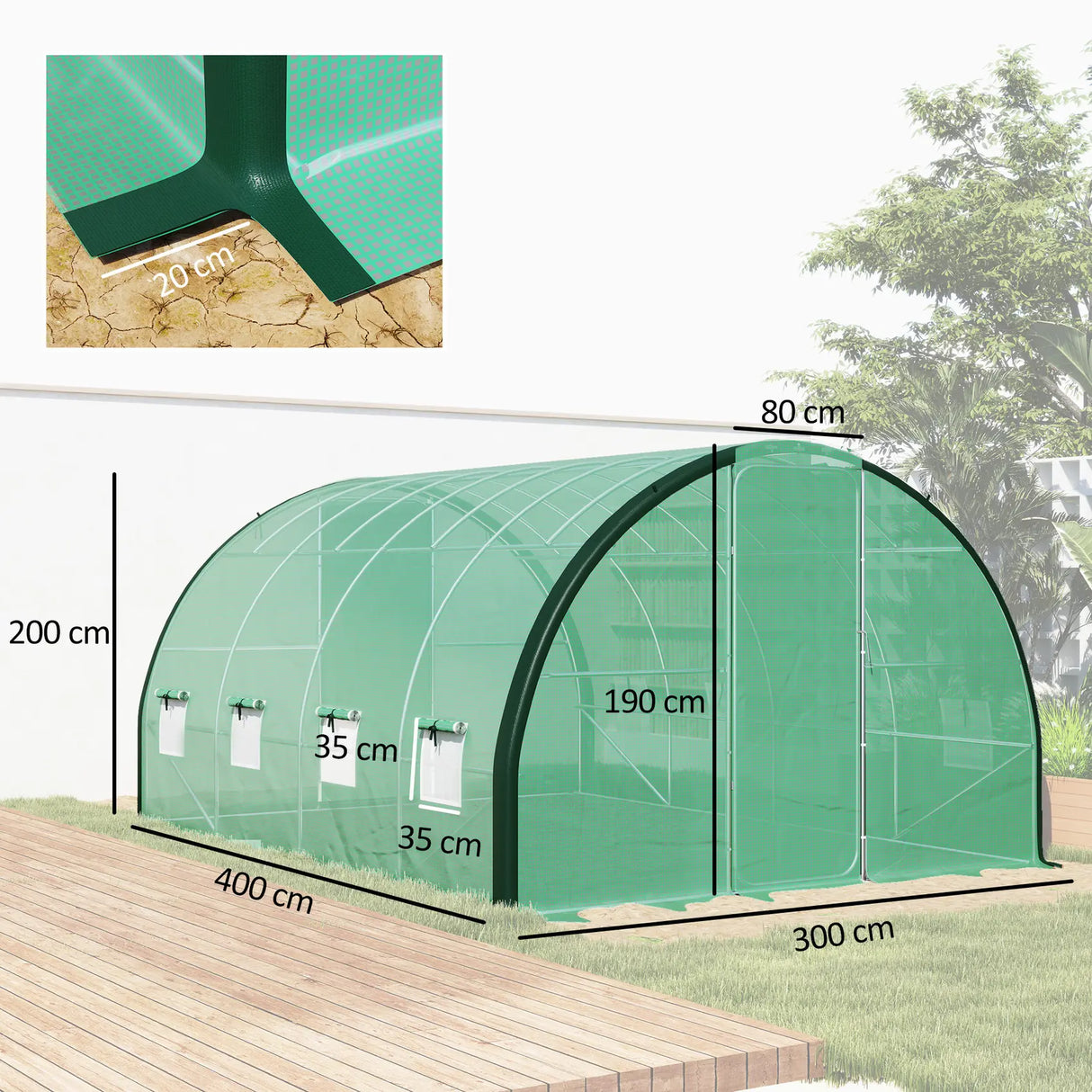 Outsunny 4 x 3(m) Polytunnel Greenhouse, with Windows and Doors - Green