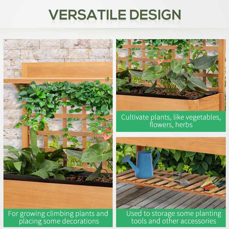 Outsunny Wooden Planter Raised Elevated Garden Bed with 2 Shelves for Vegetables Flowers