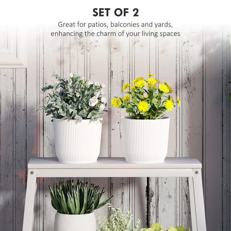 Outsunny Set of Two 22cm Planters - White