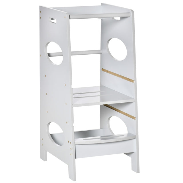 HOMCOM Kids Step Stool Toddler Kitchen Stool Tower with Adjustable Standing Platform, Grey