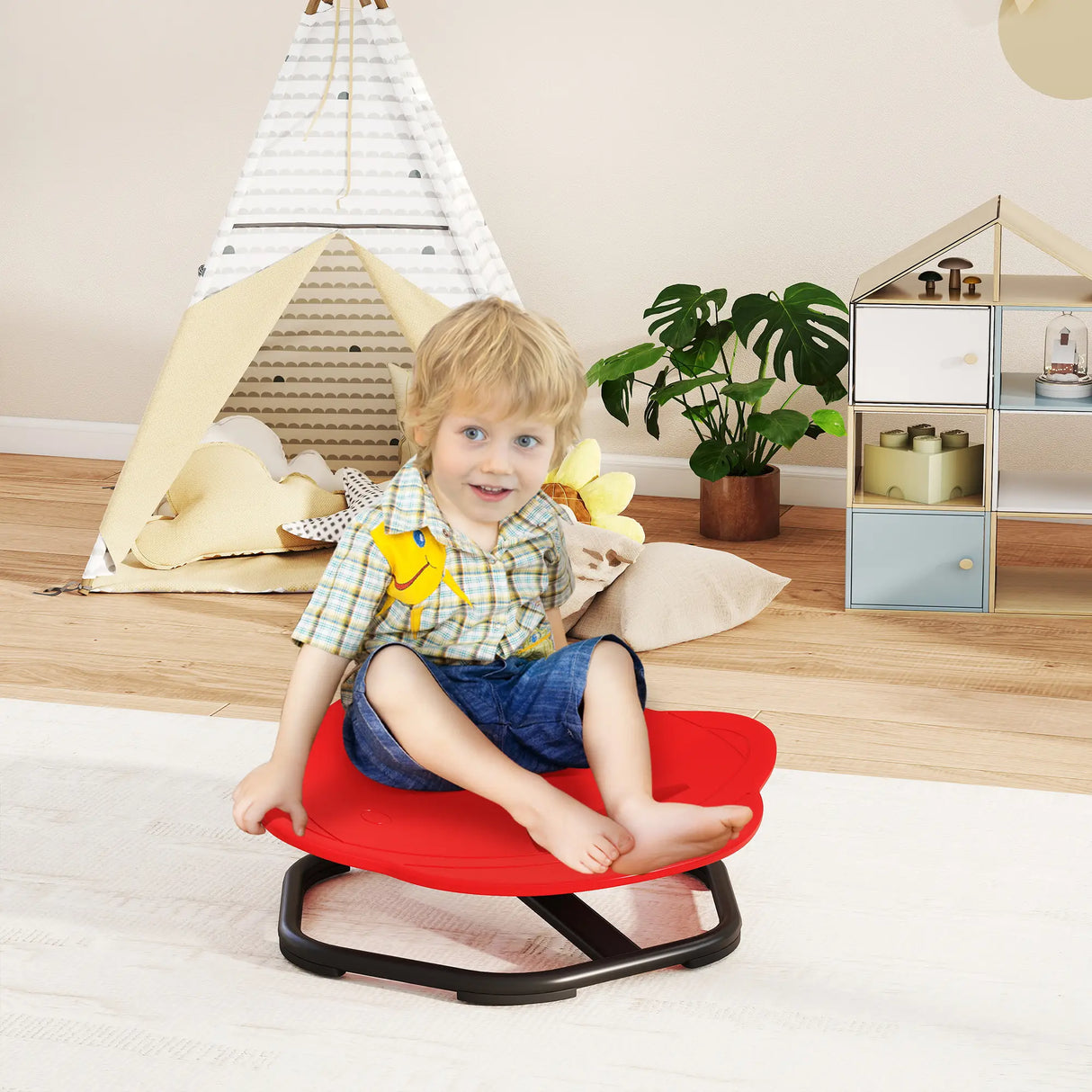 AIYAPLAY Planet-Shaped-kids Swivel Chair, Sensory Spinning Chair for Balance, Coordination Training, Red