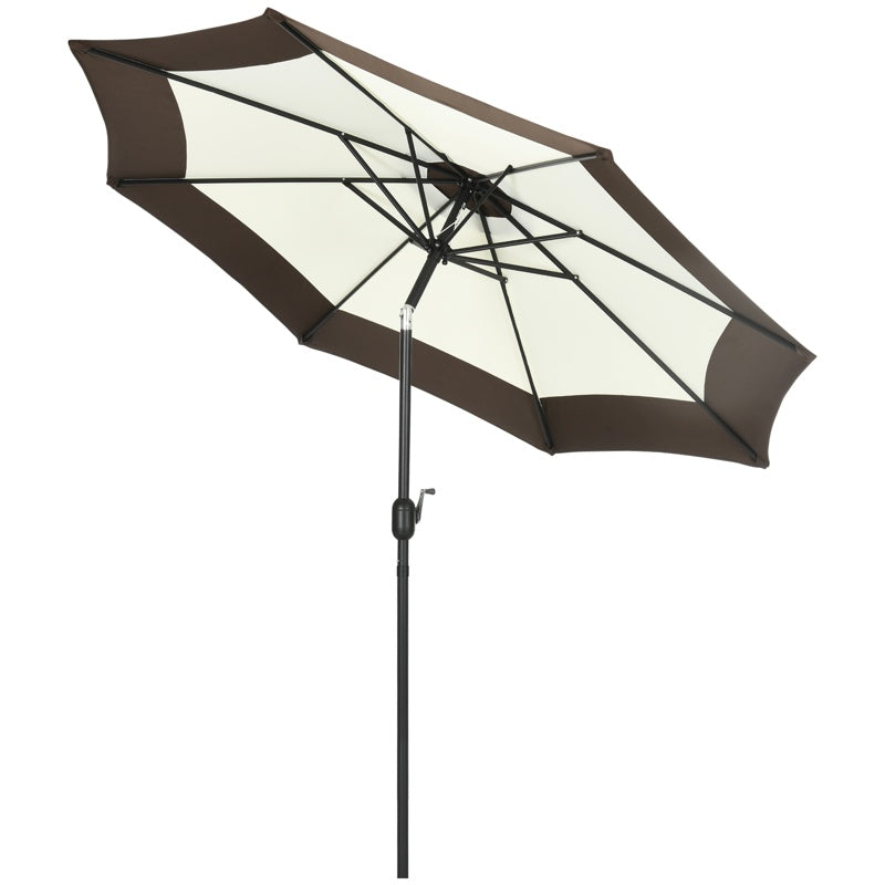 Outsunny 2.7m Garden Parasol Umbrella with 8 Metal Ribs, Tilt and Crank, Outdoor Sunshades for Garden, Patio, Beach, Yard, Coffee