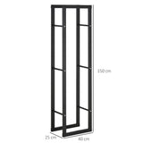 HOMCOM Metal Firewood Log Holder Tall Firewood Rack Indoor Outdoor Fireplace Wood Storage Shelf with Side Rails, Rust-Resistant, Black, 40W x 25D x 150H cm