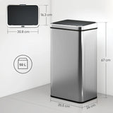 HOMCOM 50L Sensor Bin with Quiet Soft-Close Lid, Automatic Touchless Motion Sensor Kitchen Bin with Fingerprint Resistant Stainless Steel for Hygienic Gyms, Home Office Use, Silver Tone