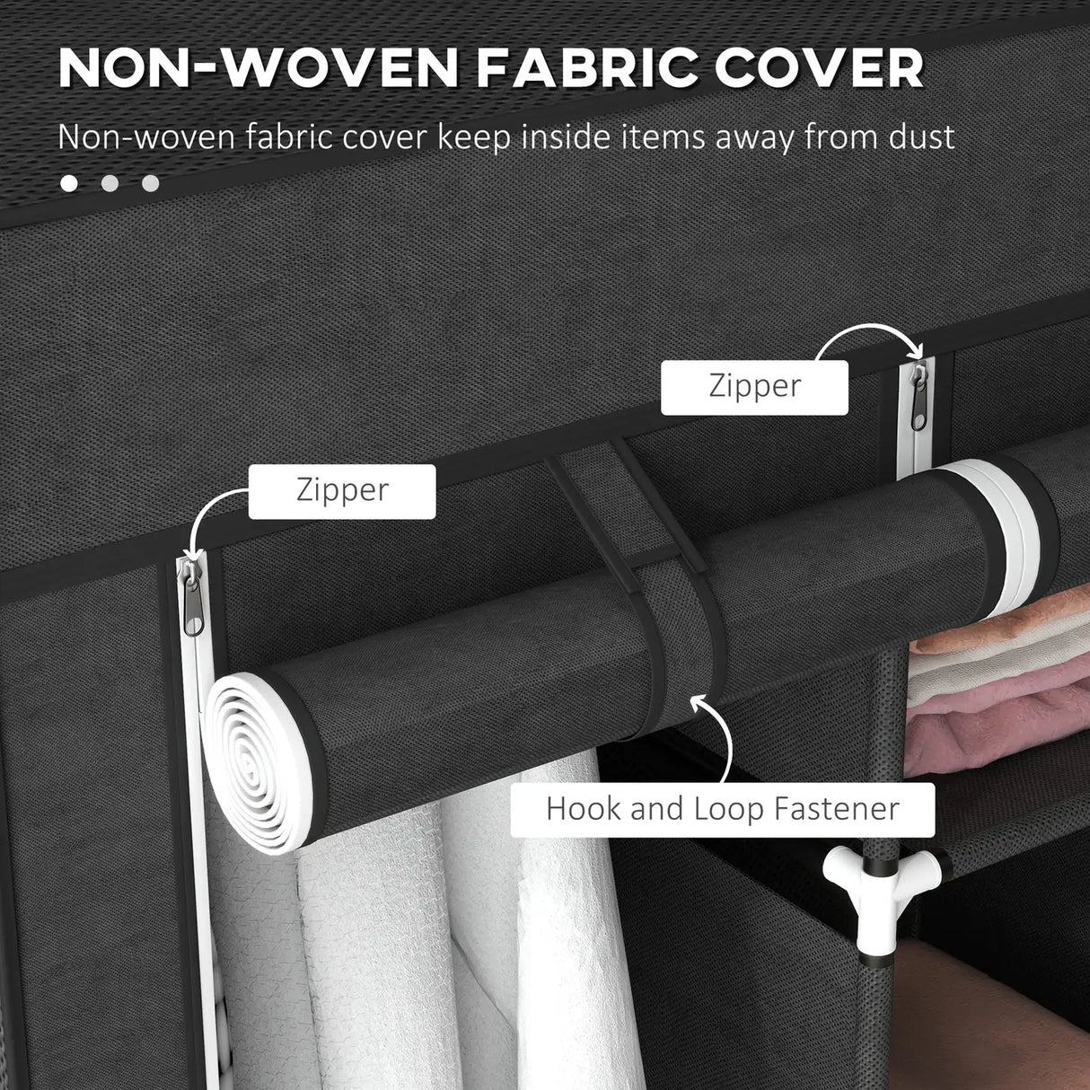 HOMCOM Fabric Wardrobe, with Rails and Shelves - Black