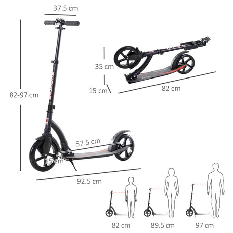 HOMCOM Foldable Kick Scooter with Double Shock Absorption and Big Wheels, Height Adjustable Aluminium Frame Big Wheel Scooter for 14+ Teens Adult - Black