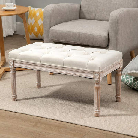 HOMCOM 80cm End of Bed Bench, Window Seat, Tufted Bench for Bedroom, Hallway, Living Room, Cream White