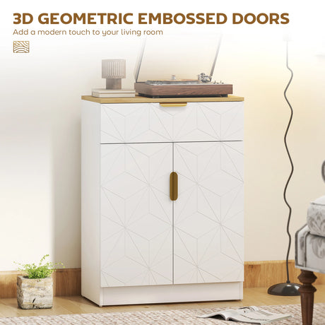 HOMCOM Sideboard Storage Cabinet, Modern Storage Cupboard with Drawer and Adjustable Shelf for Living Room, Kitchen, Dining Room, Entryway, White