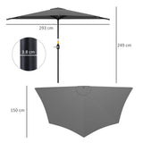 Outsunny 3(m) Half Parasol, Semi Round Umbrella with Metal Frame, Crank Handle for Balcony, Garden, Dark Grey