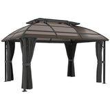 Outsunny 4 x 3m Aluminium Frame Hard Gazebo, with Accessories - Brown