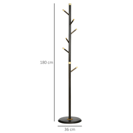 HOMCOM Vintage Coat Rack Stand Freestanding Hall Tree with 6 Hooks Bamboo Frame for Entryway Hallway Bedroom Walnut