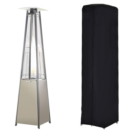 Outsunny Stainless Steel Outdoor Garden Pyramid Patio Heater with Wheels and Rain Cover - Silver