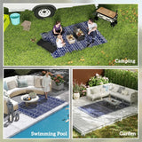 Outsunny Reversible Outdoor Rug with Carry Bag, Waterproof Plastic Straw Mat for Garden, Deck, RV, Picnic, Beach, Camping, 182 x 274cm, Dark Blue and White
