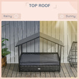 PawHut Extendable Elevated Dog Bed, Rattan Dog House w/ Water-Resistant Roof, Removable Cushion - Grey