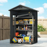 Outsunny 4 x 3 ft Plastic Garden Shed with Floor, Outdoor Storage Shed with Lockable Door, Window and Vent, Dark Grey